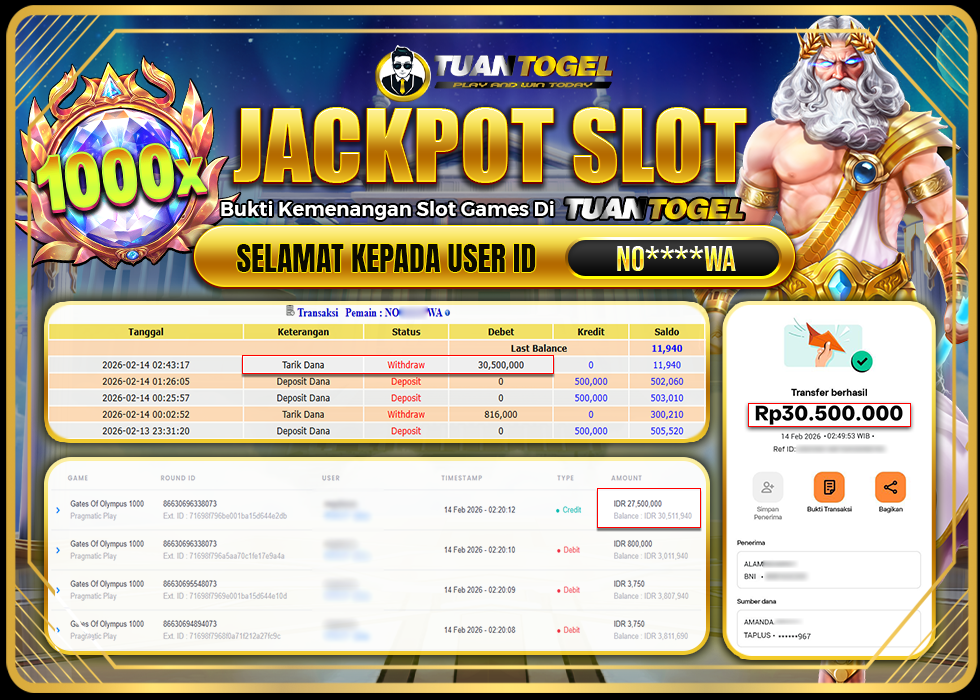 TUANTOGEL JACKPOT SLOT GATES OF OLYMPUS 1000Rp 30.500.000,- LUNAS